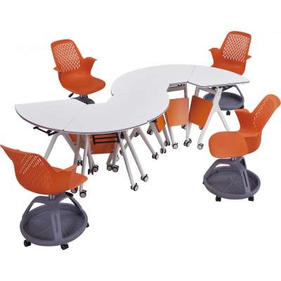 Foldable Student Desks Trapezoid Shape Folding Table Mobile Callaborative Tables